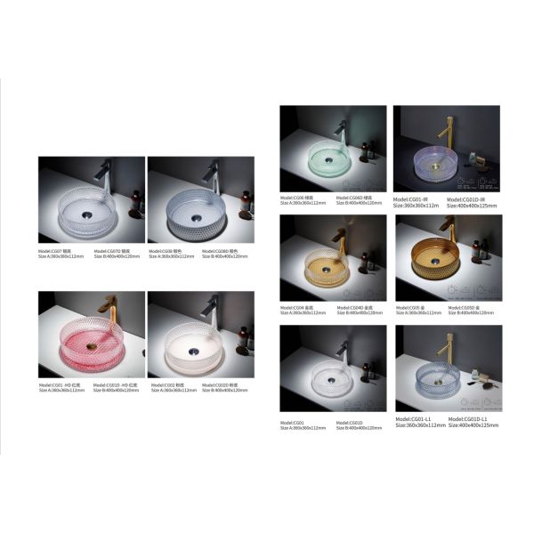 Modern Round Hand Wash Glass Basin Sink Big Size for Bathroom Counter Top