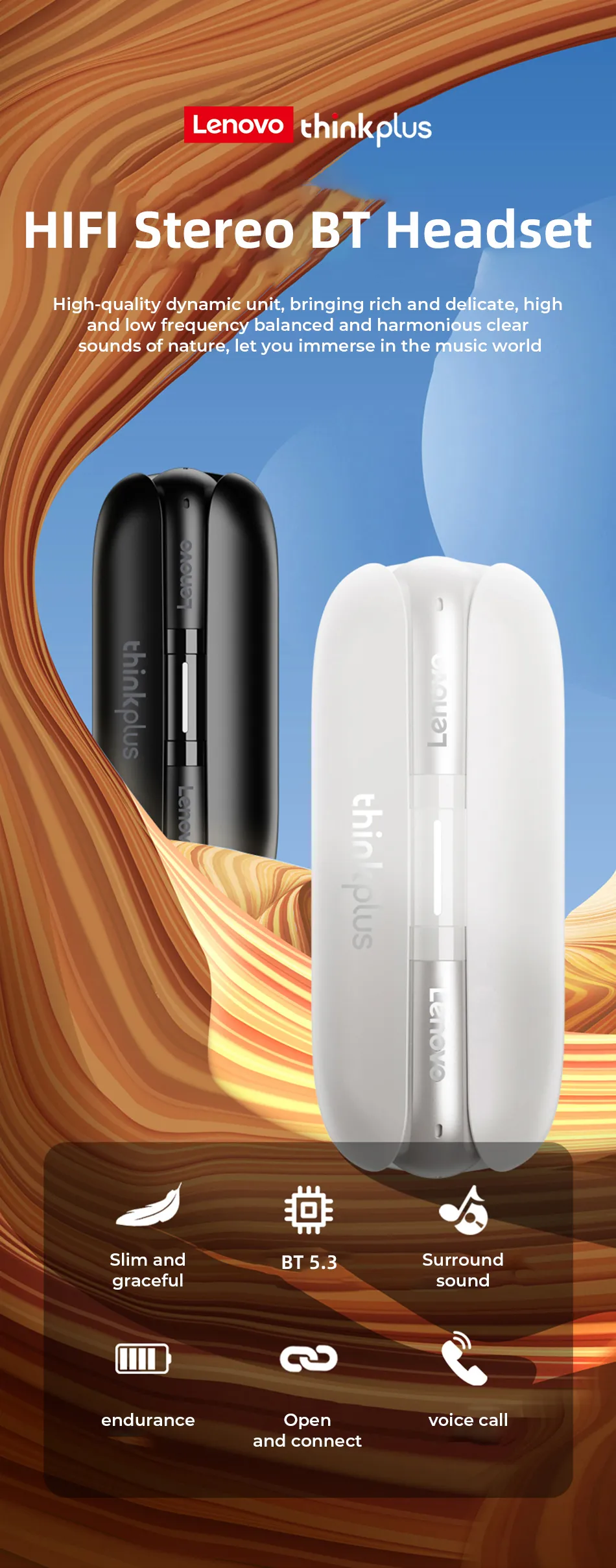 TW60 Lenovo Pro Wireless Earbuds Sweatproof Game Wireless Earphones