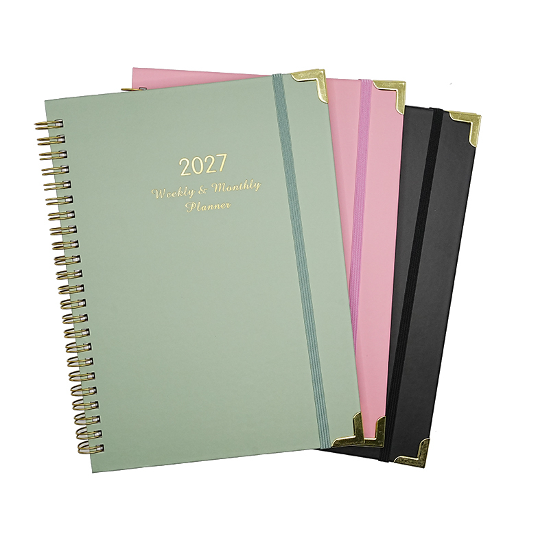 A5 Gold Spiral Bound Leather Daily Planner Refillable Task Management Journal