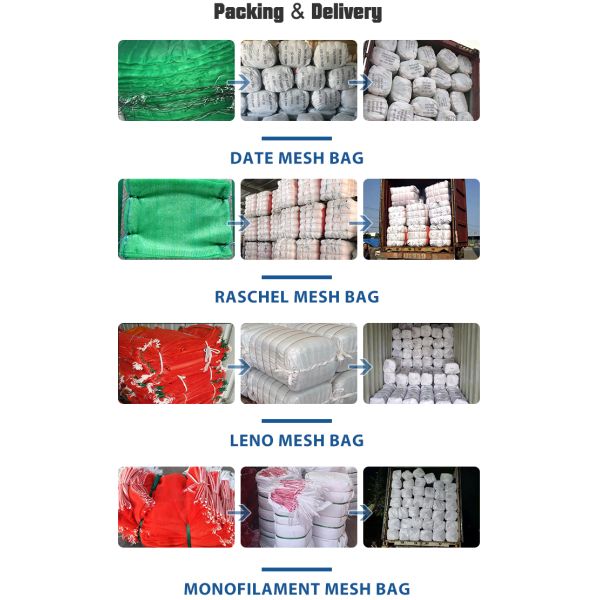 15-48g PE de tejido simple Raschel Leno Mesh Net Bag para leña Durable y reciclable