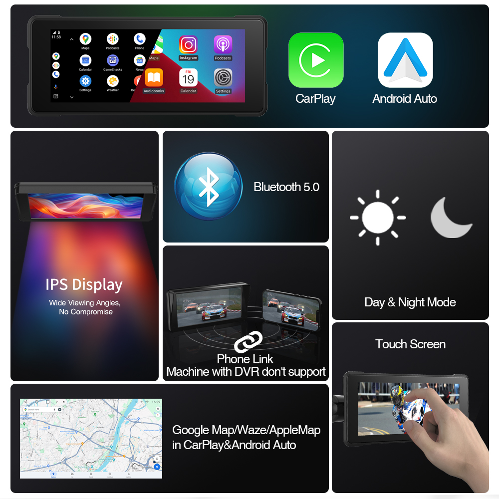 GRANDnavi 6.86 дюймовое портативное навигационное устройство Linux System Мотоцикл CarPlay