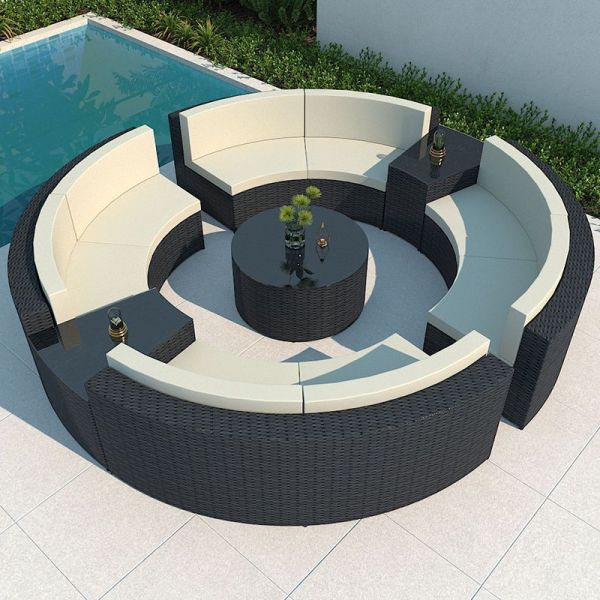 Customized Sizes Rattan Round Day Bed PE Sun Wicker Furniture Outdoor Lying Tent Daybed
