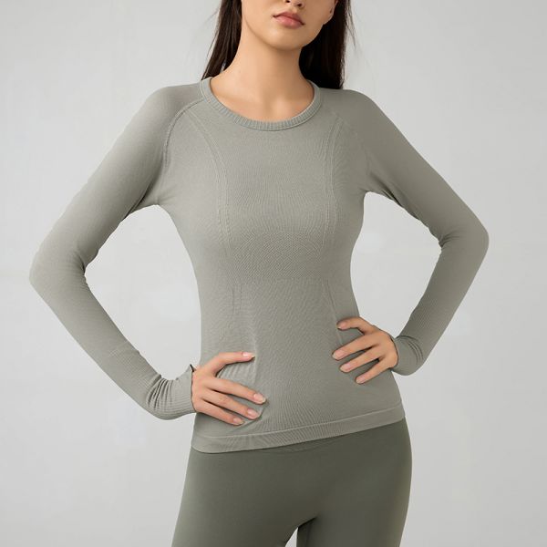 Women's Long Sleeve Yoga Activewear Seamless Top Light Blue Moisture Wicking