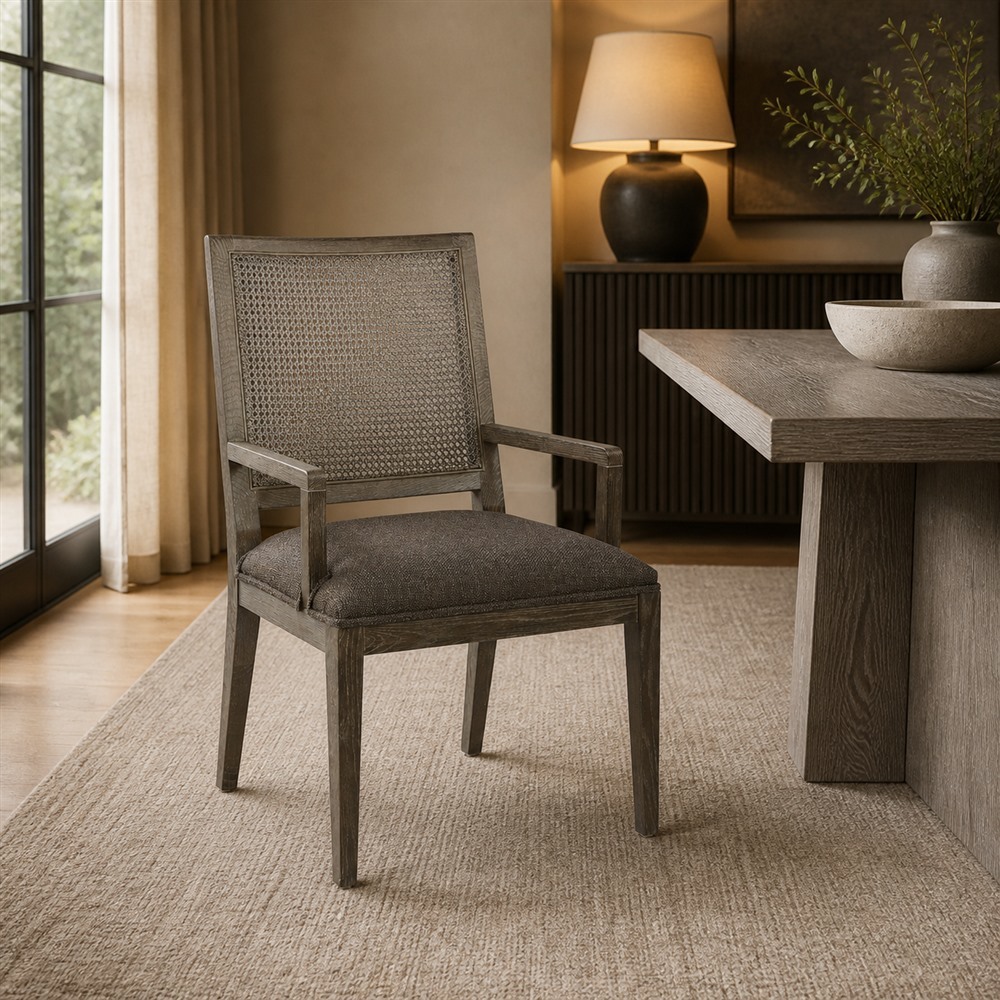 Solid Wood Cane Back Upholstered Dining Armchair CYC-051