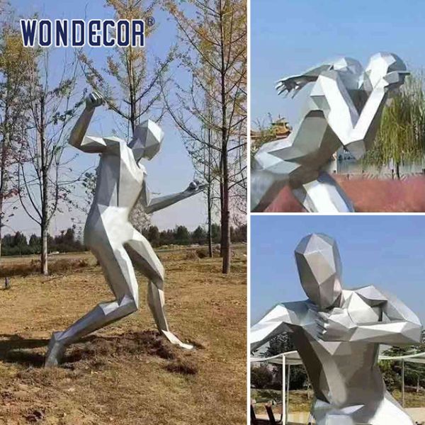 Технология ковки металла на открытом воздухе Геометрический спорт Мужская скульптура из нержавеющей стали