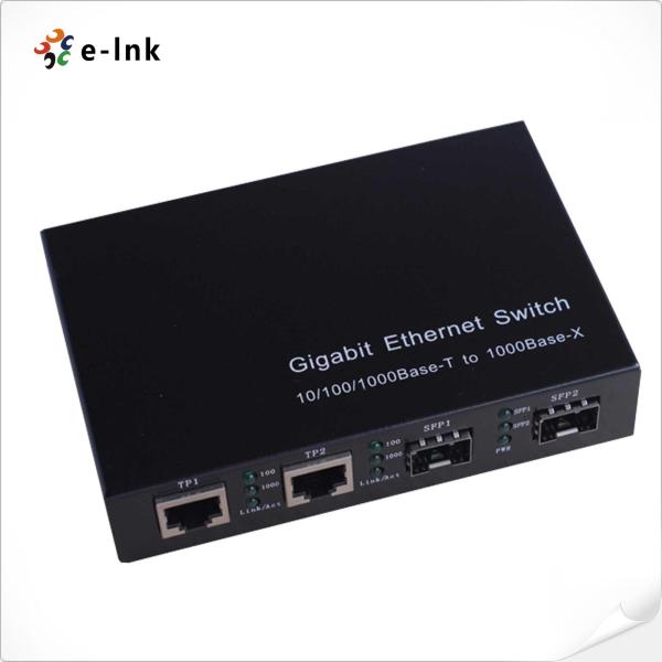 10/100/1000M Media Converter 2-TX + 2-FX(SFP) Port Fiber Switch 