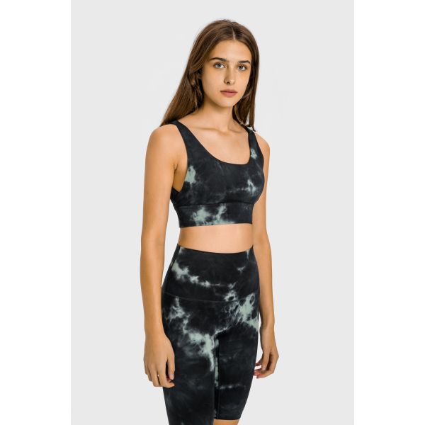 Women Tie Dye Workout Sets 2 Piece U Type Sports Bra And Yoga Pants Set