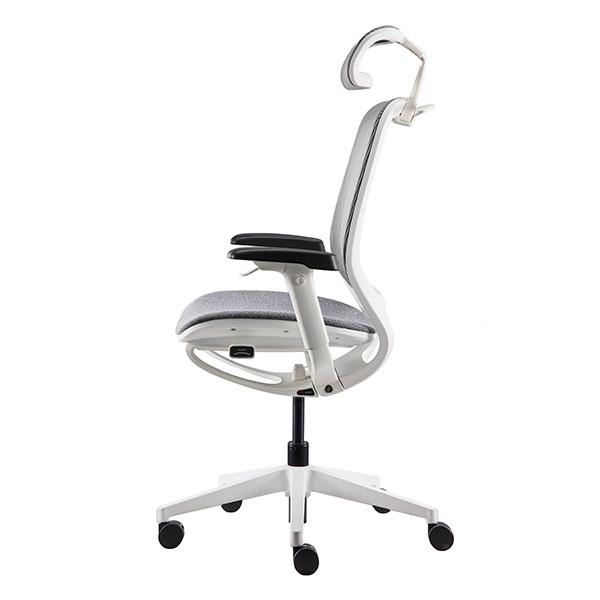 White PA Frame Swivel Office Chairs 3D Headrest Mesh Seating Swivel Office Chairs