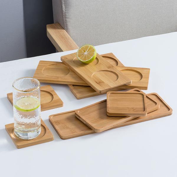 6 Pack 9cm Bamboo Coasters Round Shape Laser Logo Bar Home Cup Coasters