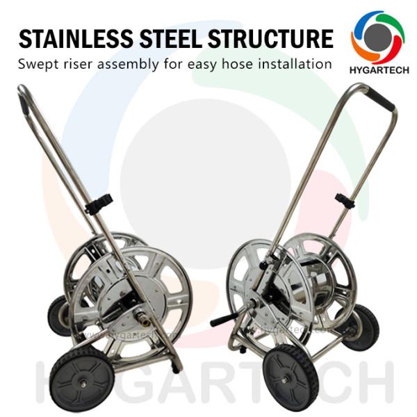 High Durability Stainless Steel Trolley Hose Reel Cart With 3/4NH North American Hose Threaded Adaptor Multifunctional For Washing / Irrigation