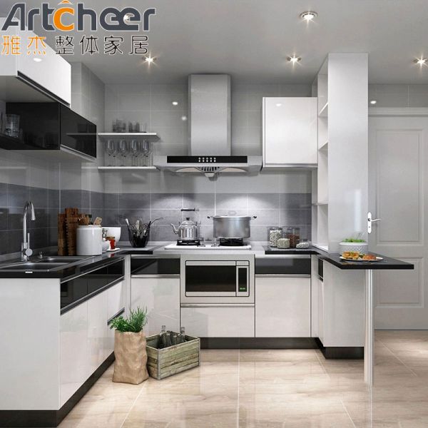 Armarios de cocina de estilo simple con persiana de rodillo y manija