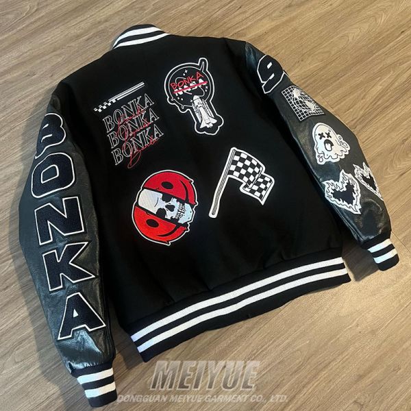 Custom Logo 100% Cashmere Streetwear Varsity Jacket With Leather Sleeves