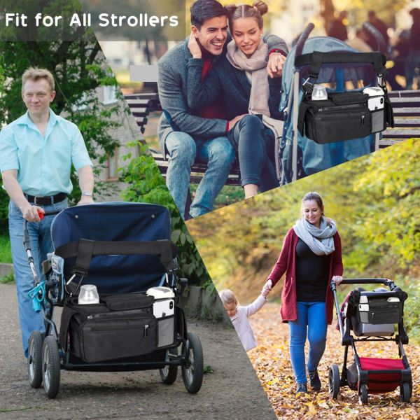 2 Leak Proof Insulated Cup Holders Baby Stroller Organizer Bag
