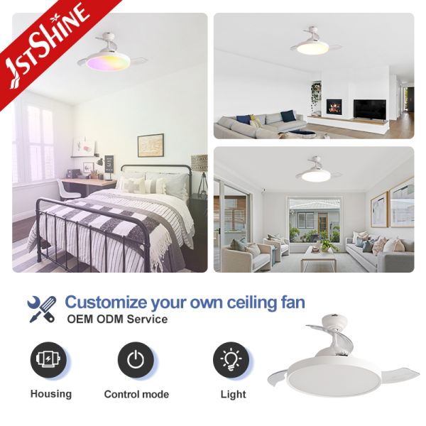 42  Modern Foldable Design Ceiling Fan With Light For Smart Home