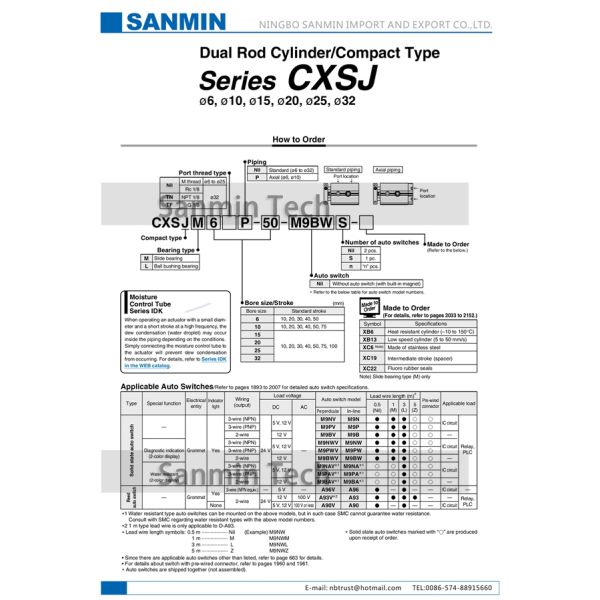CXSJ Dual Rod Pneumatic Air Cylinder Compact Type SMC Air Cylinders Non - Lube
