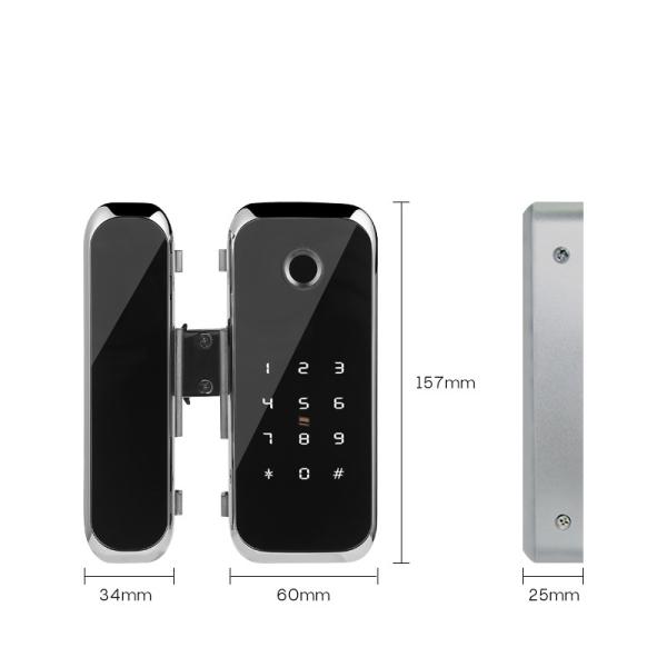 TTLock BT ou WIFI Wireless App Digital Electronic Biometric Fingerprint Glass Door Lock para escritório