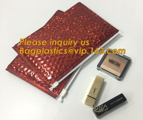 Factory Shiny Rose Gold Silver Cosmetic Zipper Bubble Bag Pink Bubble Bag With Slider, Padded Pink Zipper Lock PE Bag