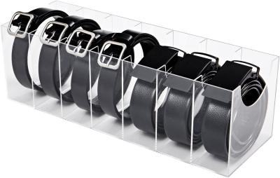 Clear Acrylic Belt Organizer Tie Storage Holder With 7 Compartments Display Case
