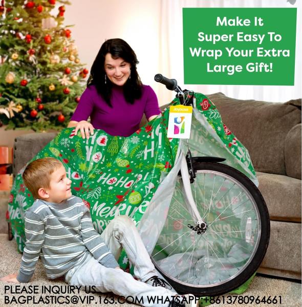 Christmas Bicycle Bag 60” X 72, Jumbo Gift Bag For Xmas Season, Large Bike Present Bag Gift Tags For Holiday Gift
