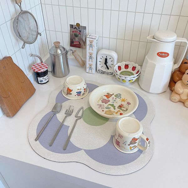Non Slip Drain Pad Dish Placemat Custom Pink Table Decoration Placemat for Kitchen