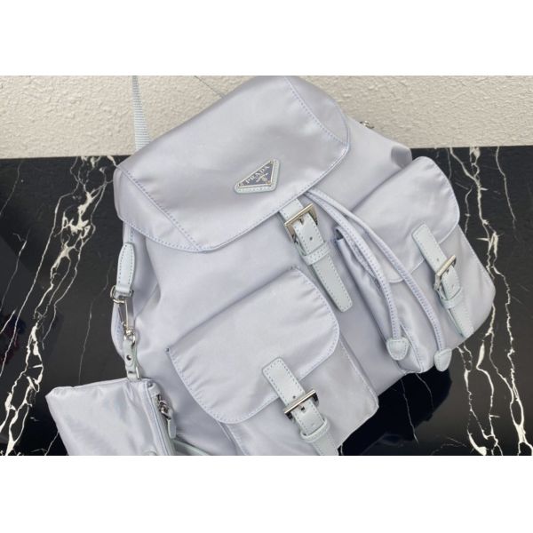 Detachable Small Blue 30cm Womens Nylon Backpack Triangle Logo