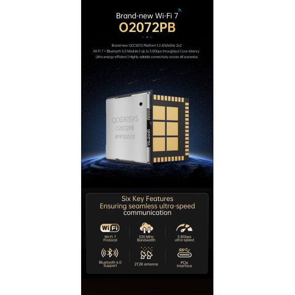 QOGRISYS Qcalcomm Chip QCC2072  Pcie WIFI7 Moudle 5.8Gbps High Speed WIFI Modules