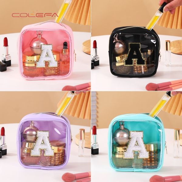 Wholesale Waterproof Transparent PVC Embroidered Letter Cosmetic Bag Large Capacity High-Fashion Travel Toiletry Bag in Stocks