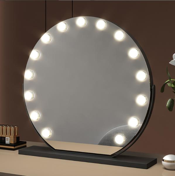 Smart Round Makeup Mirror with 14 Light Bulbs and LED Vanity Mirror for Modern Dressing Room