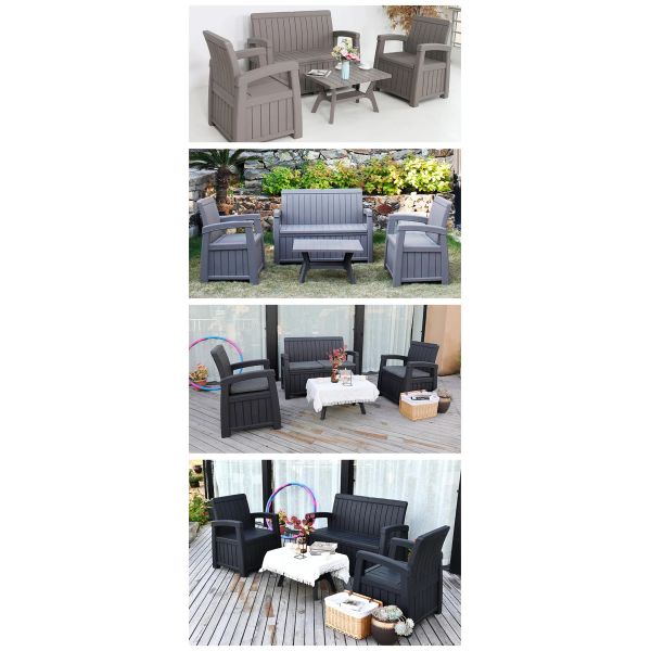 Hotel Outdoor Home Weather-Proof Armchair Plastic 3 Seater Sofa Bench with Storage Box