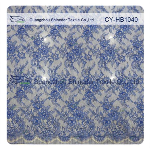 Colored Eyelash Embroidered Lace Trim , Bridal Gown Floral Lace Fabric