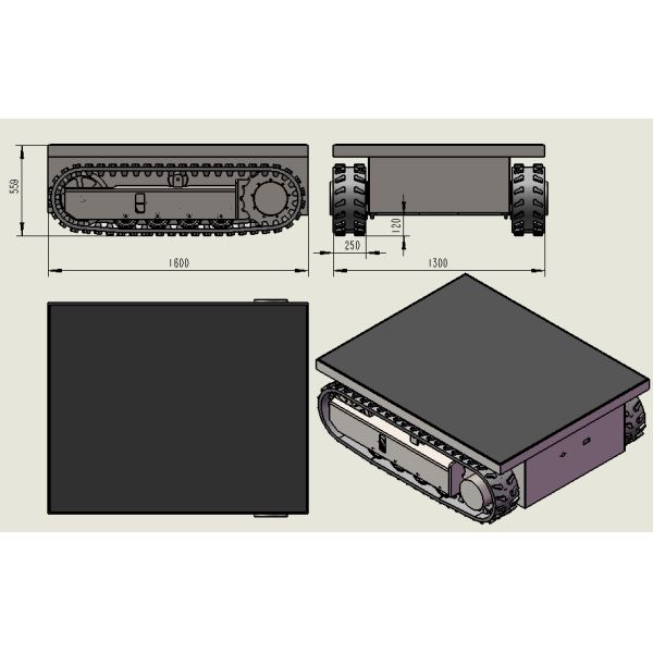 Transportation Rubber Track Undercarriage 1600mm Length 500kg Loading