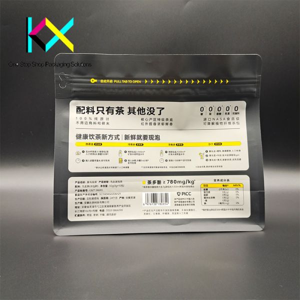 140um Tea Paper Packaging Bag Flat Bottom Pouch With Zipper Tear Notch