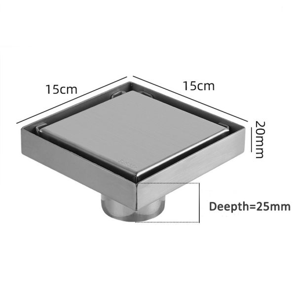 150x150mm Outer Diameter Sus304 Shower Channel Linear Drain with Black Filter Core