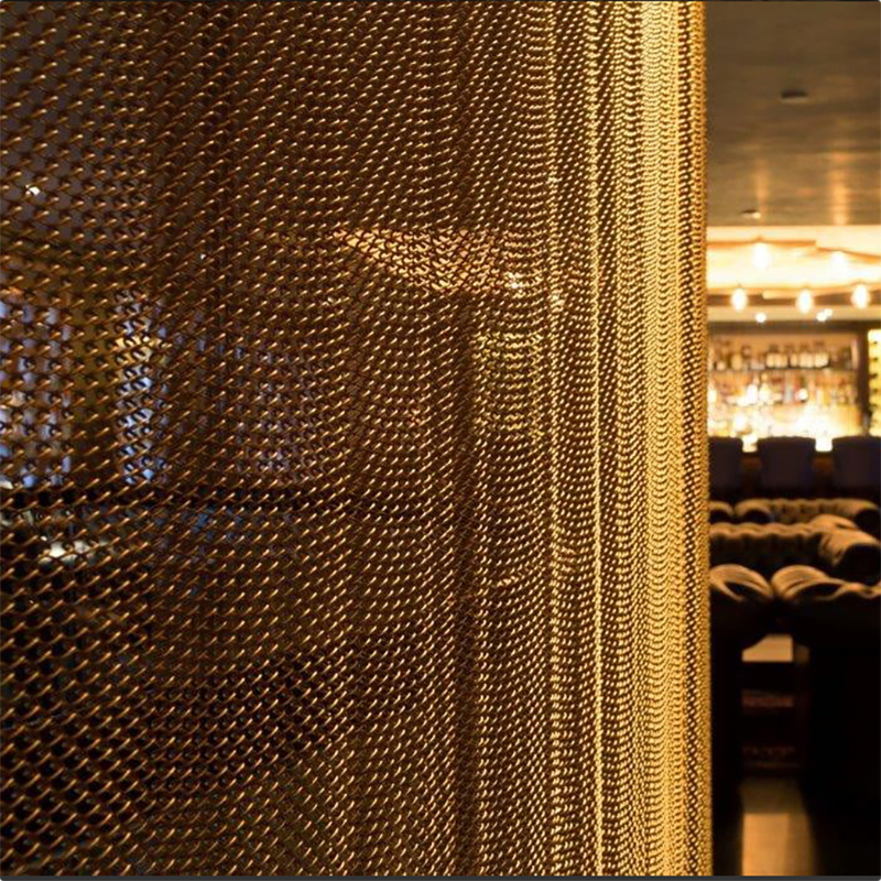 Flexible decorative Gold aluminum antique brass Steel Chain Link Wire ceiling Door Wall Room Divider Woven metal mesh curtain