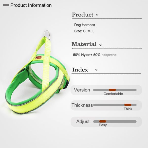 Nylon Adjustable Light Up Led Dog Harness Rechargeable Soft Outdoor Flashing