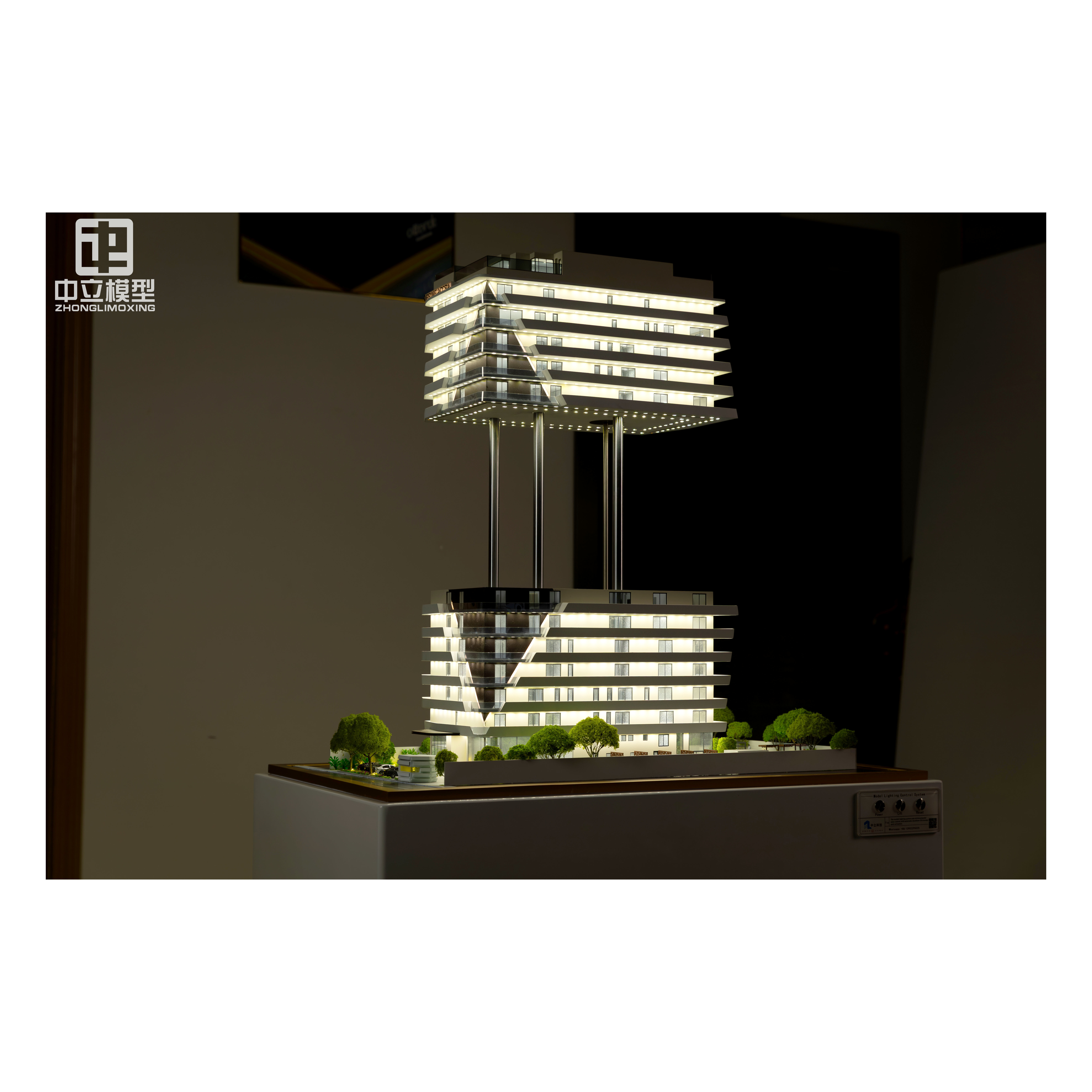 Custom Modern Office Building Architectural Scale Model 1:100 Elevator Lift and LED Lighting