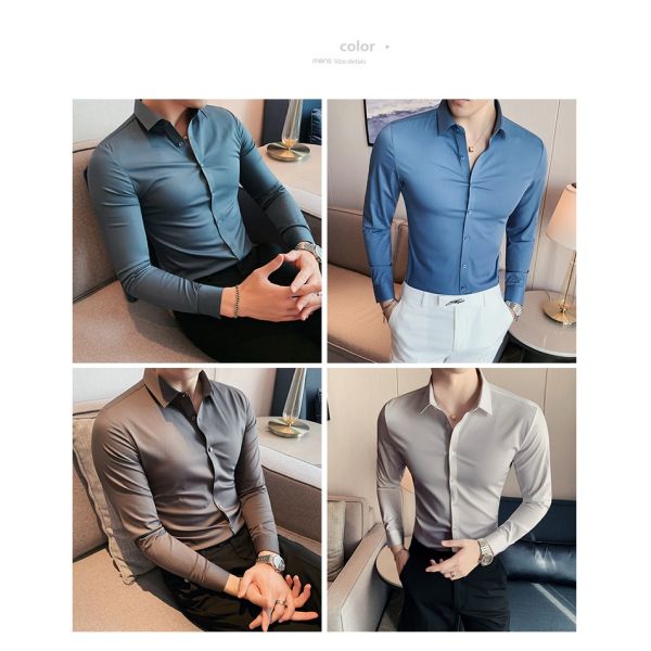 Autumn DRESS SHIRTS Business Casual Custom Long Sleeve Solid Cotton Slim Fit Men Shirt