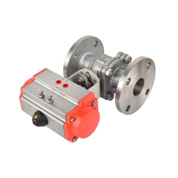 Two Piece Flange Pneumatic Ball Valve SS316 CF8M PTFE Seal Explosion Proof Pneumatic Ball Valve Automatic Cut-off Valve