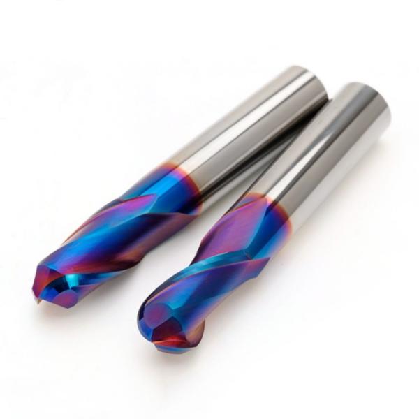 HRC65 Degree Carbide End Mill , Blue Nano Coating Ball Nose CNC Milling Cutter