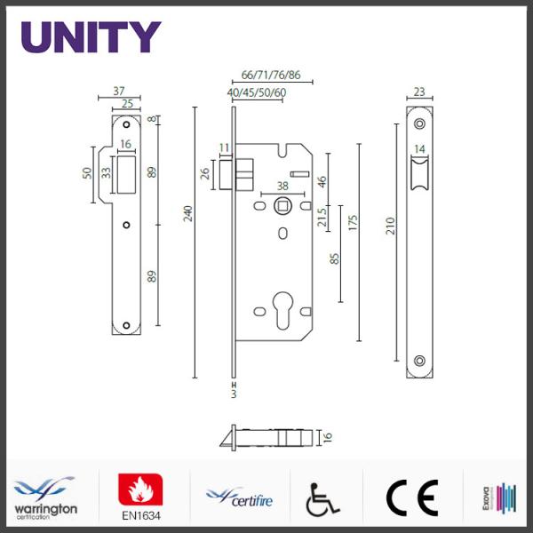 65mm Backset Commercial Door Locks PVD Black Finish ML208502 For Sprung