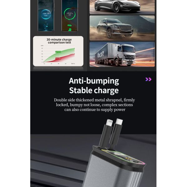 Rapid 4 In 1 Car Charger 66W Retractable Car Fast Charger