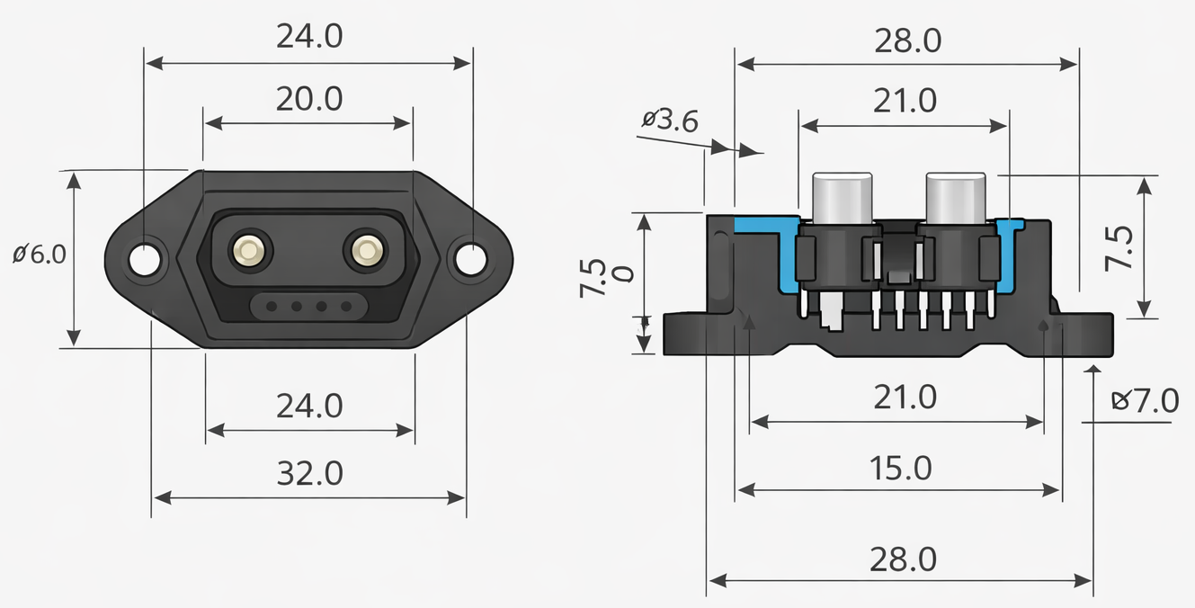 40A AC 2+6 Power Socket Connector 72V 3000 Cycles Industrial