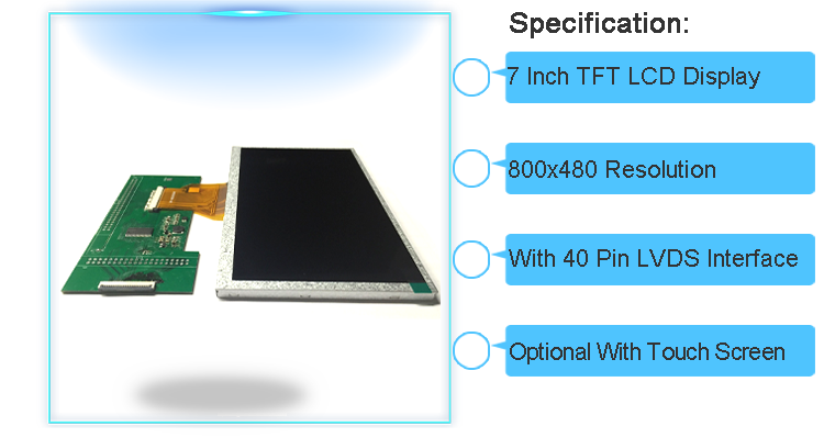 40Pin 7 Inch Display LVDS LCD TFT Screen Module 350cd/m2 OEM