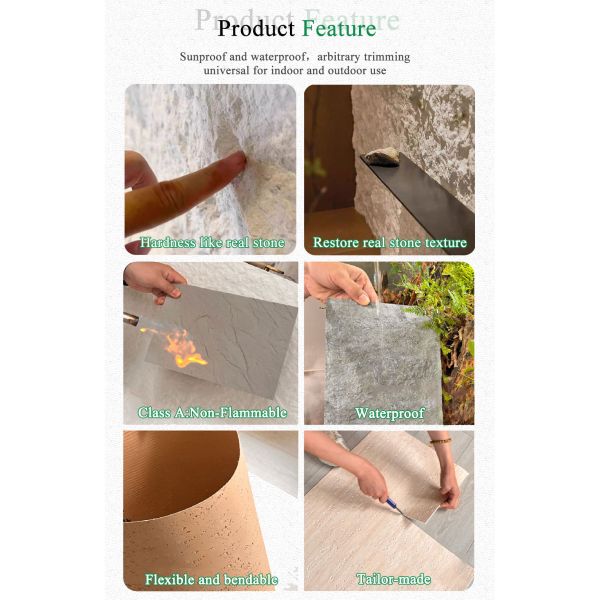 Bendable Fireproof Eco-friendly Flexible Stone Wall Panel