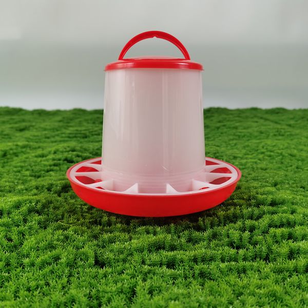 Modern Freestanding Poultry Feeder Red / White Plastic Cylinder