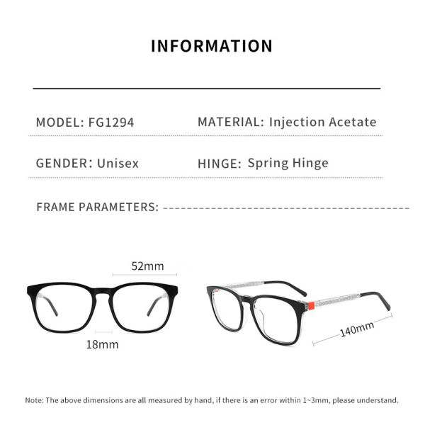 Vintage Metal Core Acetate Frame Glasses Unisex Clear Len Optical Eyewear