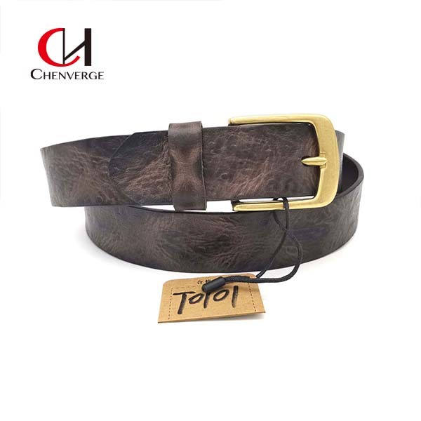 Chenverge Black Genuine Leather Belt Width 38mm With Copper Pin Buckle