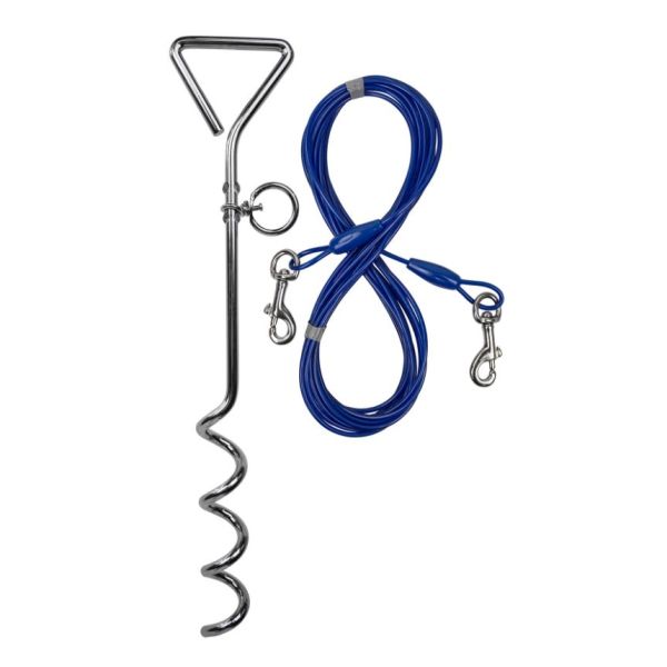 Blue Medium Duty 20FT Dog Tie Out Cable with 920 Lbs Break Strength for Dogs up to 50 Lbs