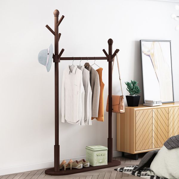 Multifunctional Bamboo Coat Wooden Clothes Hanger Stand Double Pole
