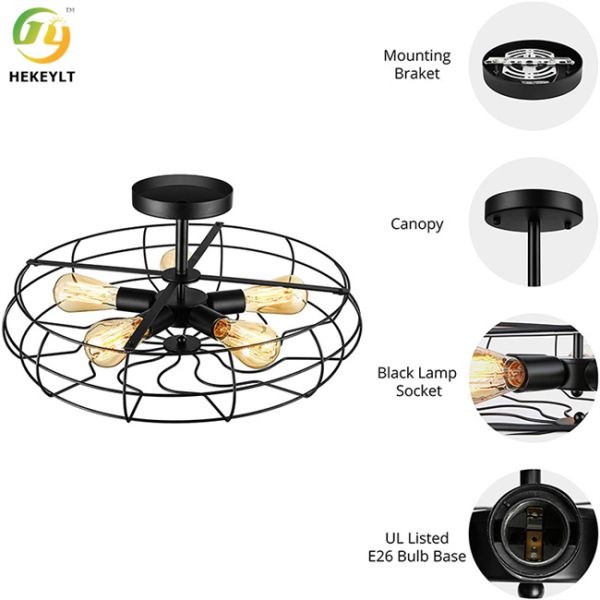 Светов ретро промышленного утюга СИД стиля E26 привесного светлого черные 5